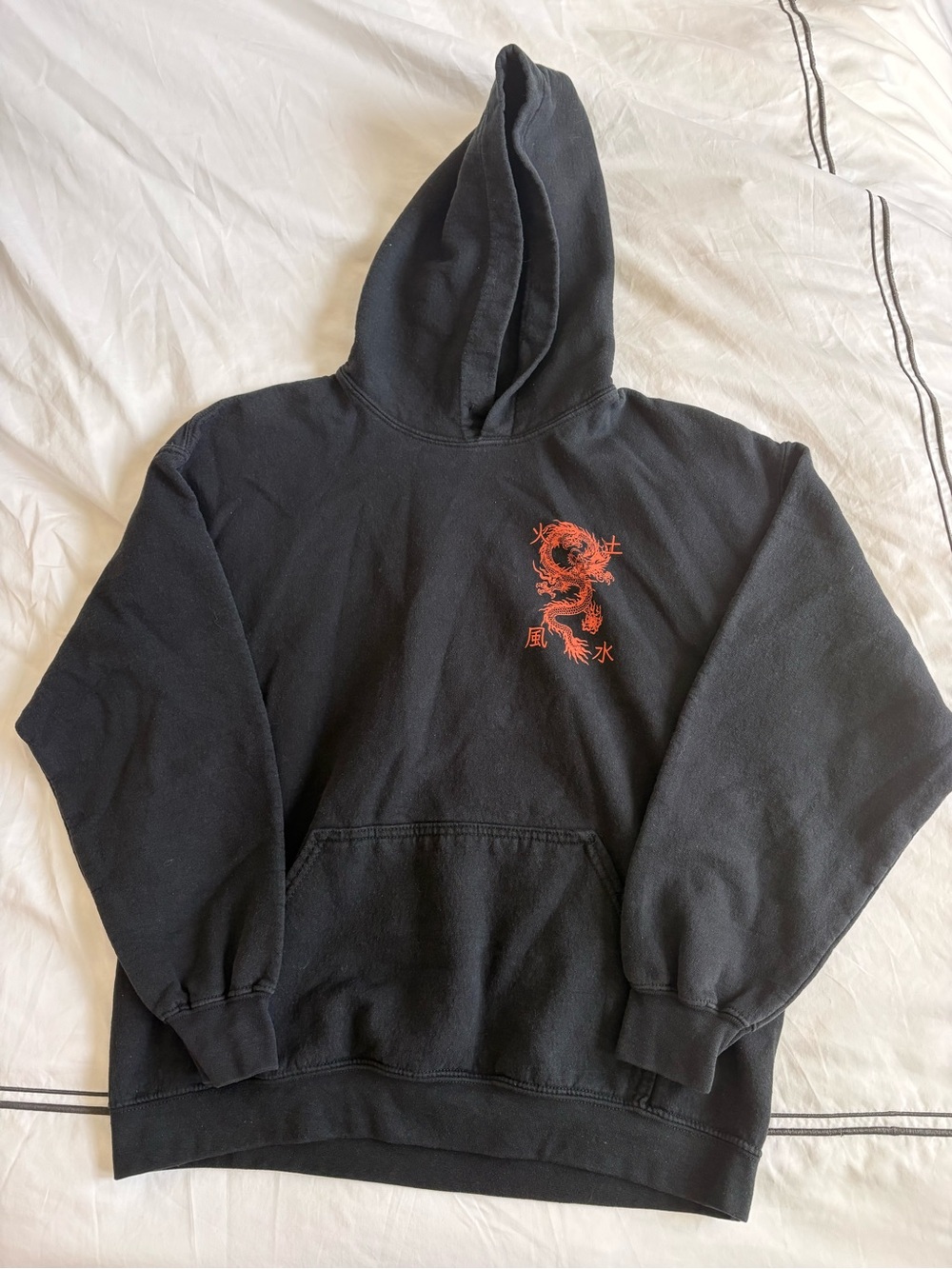 Urban Outfitters Black Hoodie with Red Dragon Embroidery